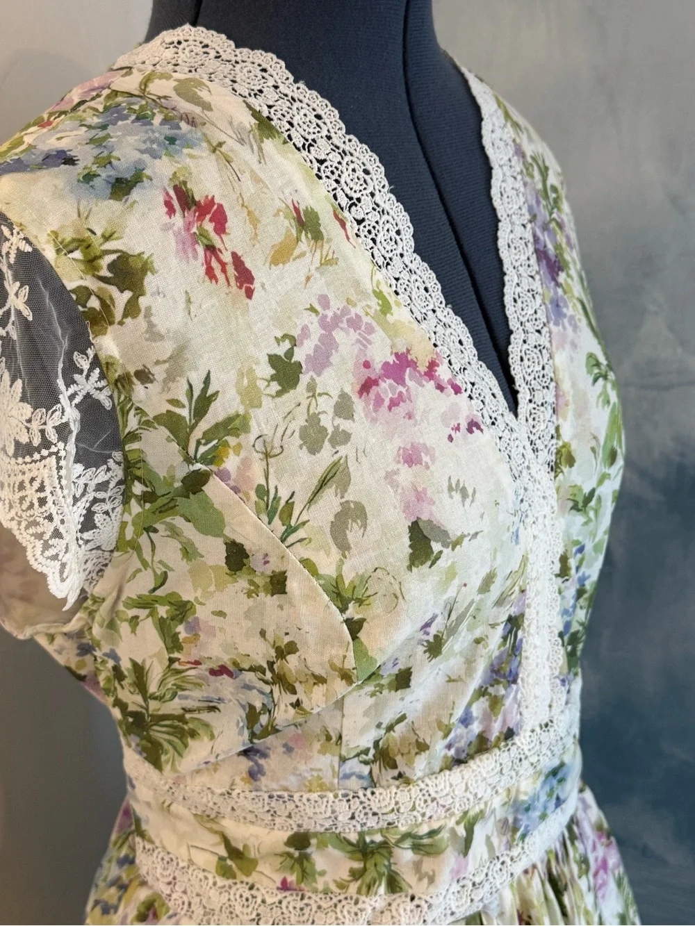 Floral Lace V-Neck Maxi Dress in White and Pastel Floral #260